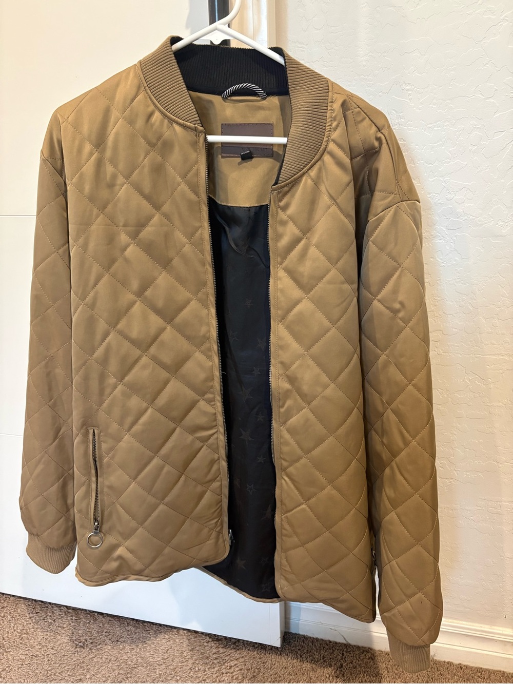 💣💣 Men’s Civil Society Quilted Bomber Jacket in Tan - Men's Lightweight Coat